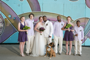 Asbury Park wedding party portrait with dog